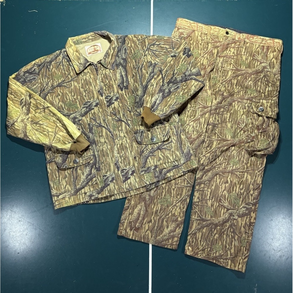 Vtg Pella Mossy Oak Original Treestand Camo Jacket Pants Hunting Set Men XL Rare